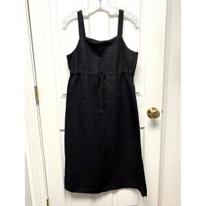 Liz Claiborne Dress Black Linen Rayon Long Jumper Drawstring Waist Size 6